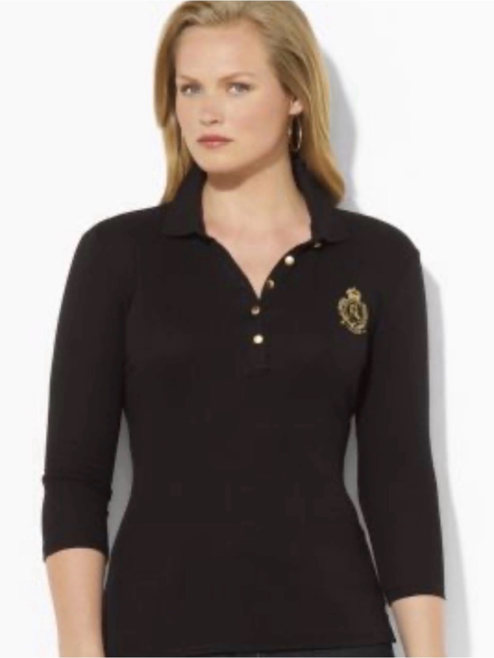 Ralph Lauren 100% COTTON 3/4 Sleeve Polo with Gold Crest - Size Small